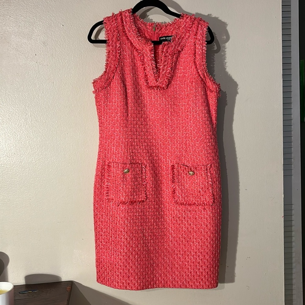 Karl Lagerfeld tweed sheath dress . Pink/orange tweed so size tag. It’s size 10